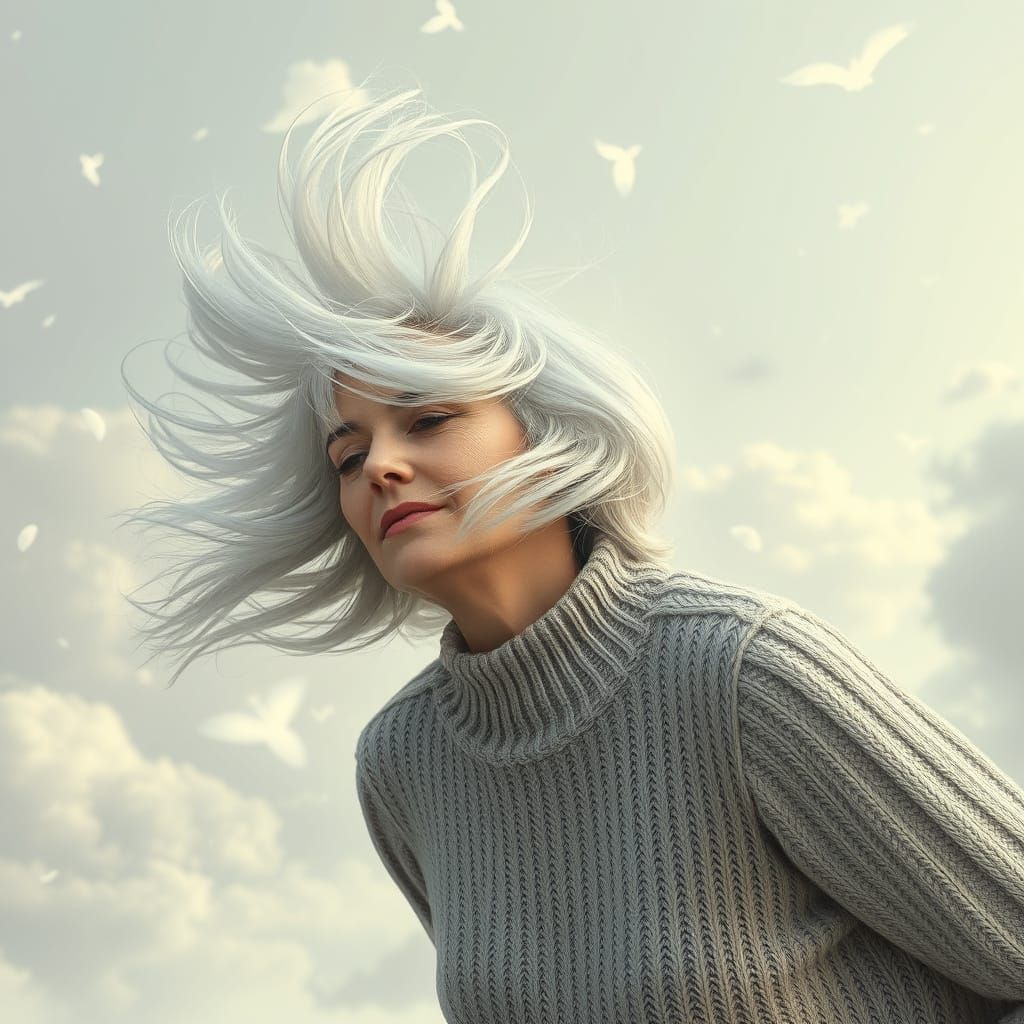 Ethereal Woman Suspended in Whimsical Clouds, Masterpiece 8K...