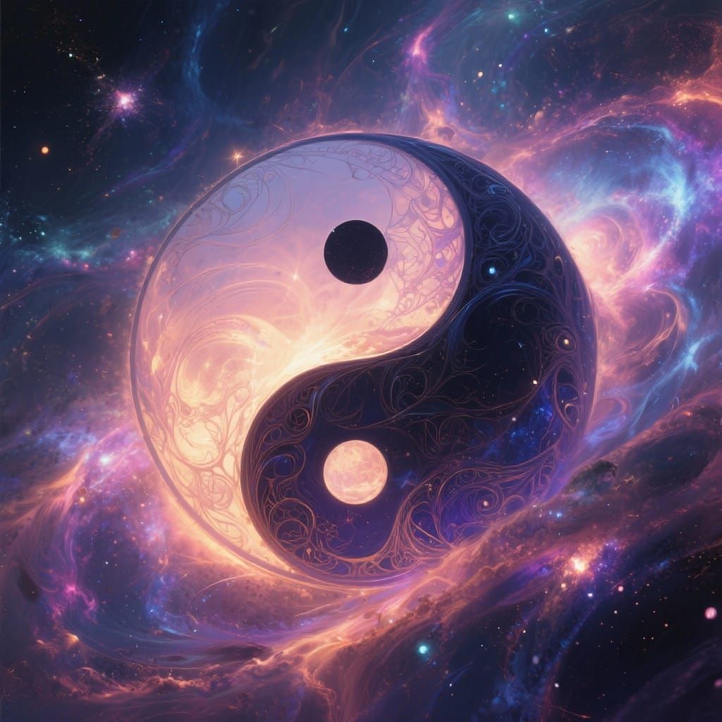 Cosmic Yin Yang Symbol in Fantastical Matte Painting Style
