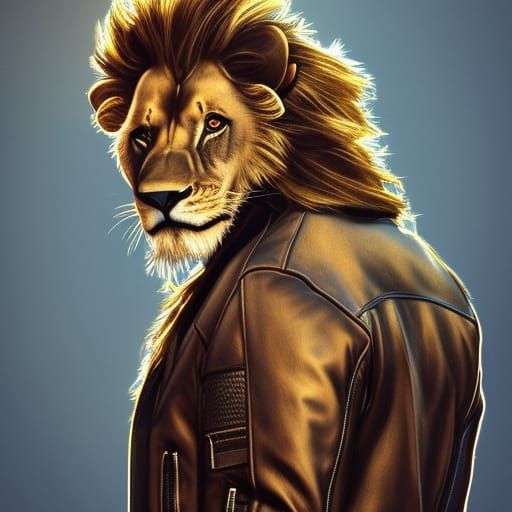 Lion in leather jacket