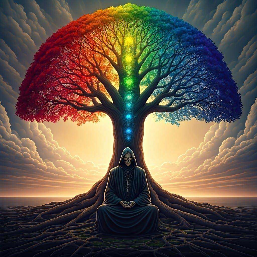 Grim Reaper ,   master in meditation, seated at the base of ...