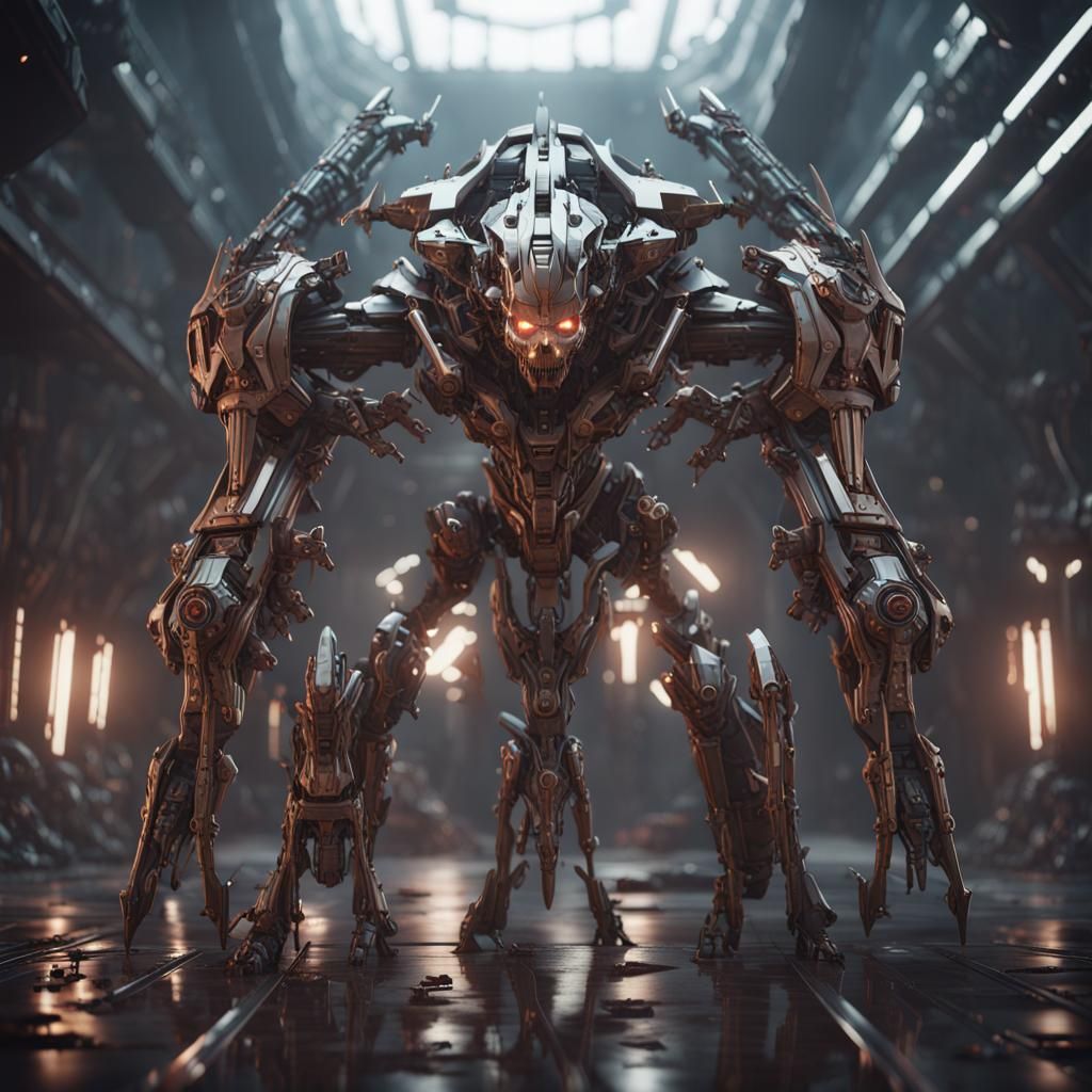 Futuristic Undead Warlock with Intricate Mech Details