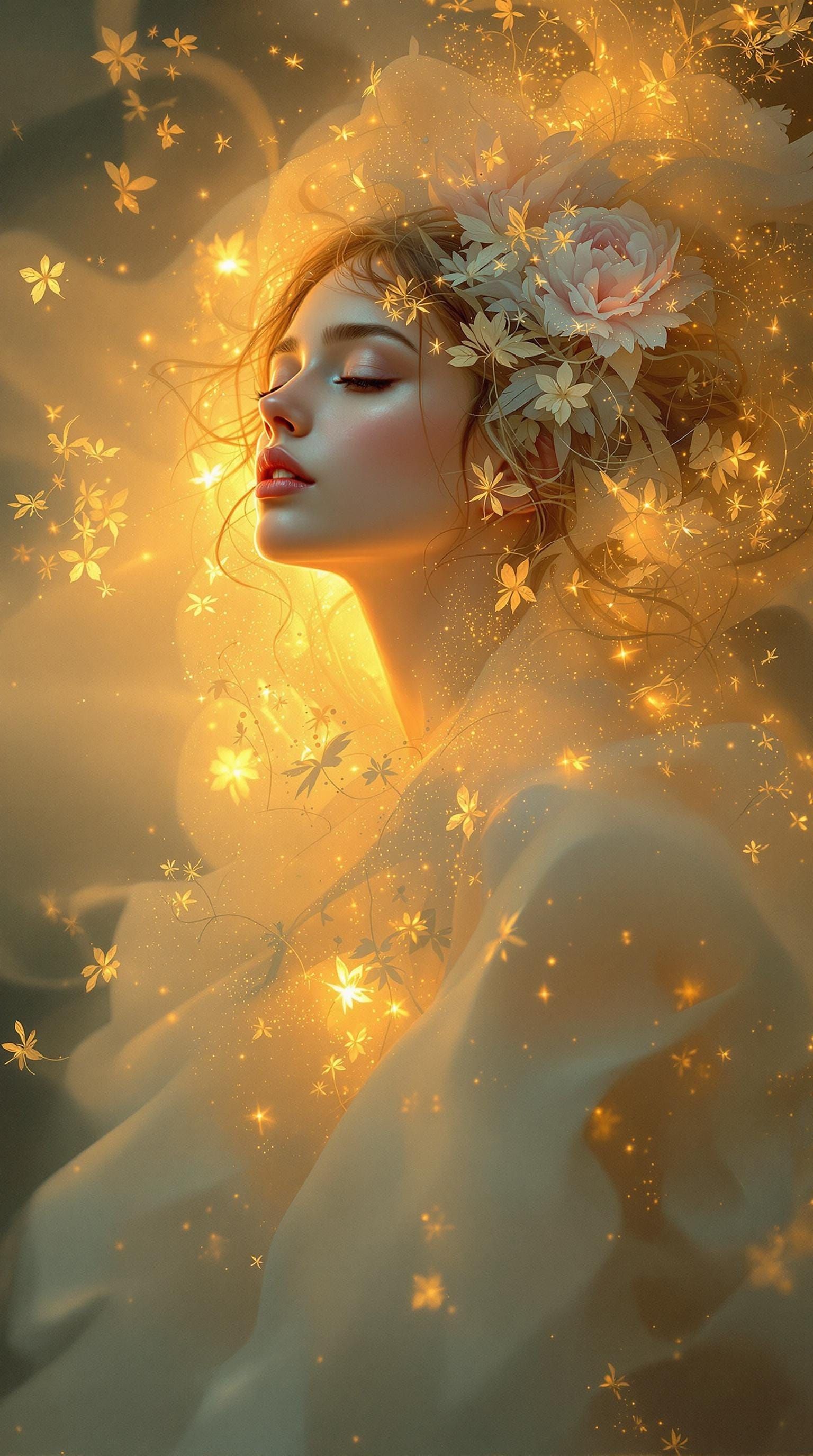 Ethereal Woman in Xanthic Glow