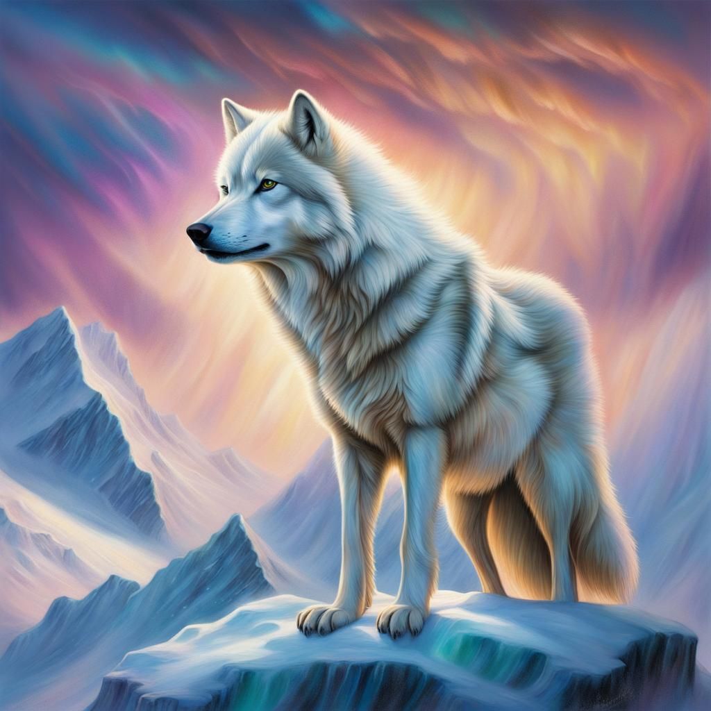 Radiant Arctic Wolf Under Northern Lights