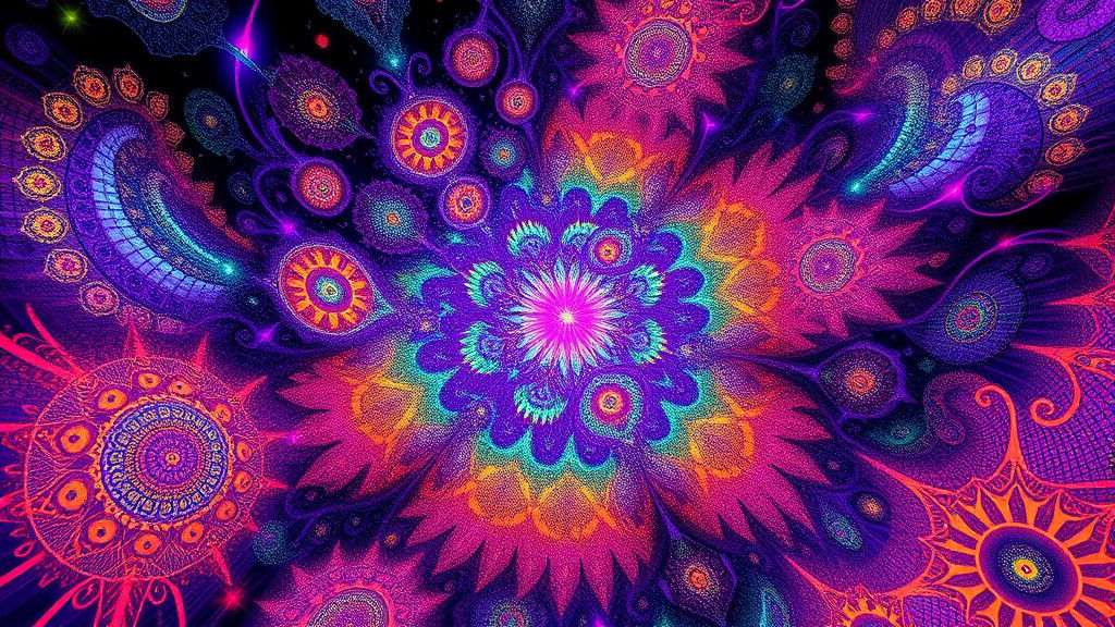 Electric Fractal Landscape with Zentangle Patterns