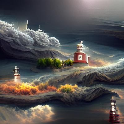 Lighthouse in Stormy Sea: Detailed Matte Painting