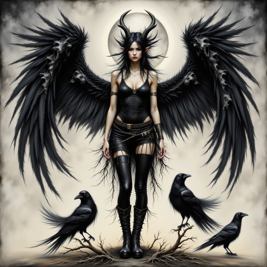 Mystical Elf Creature Under Half-Moon in Dark Fantasy