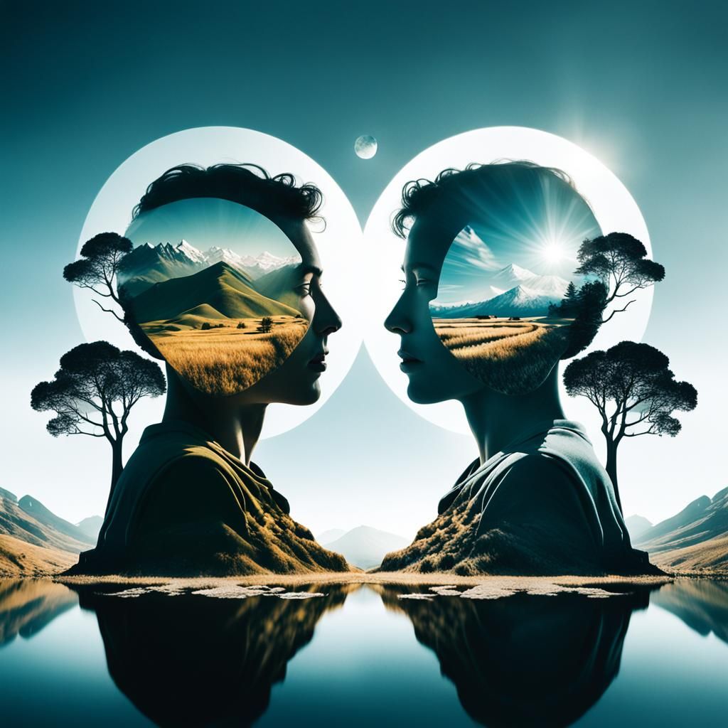 Peaceful Double Exposure in Soft Cinematic Lighting