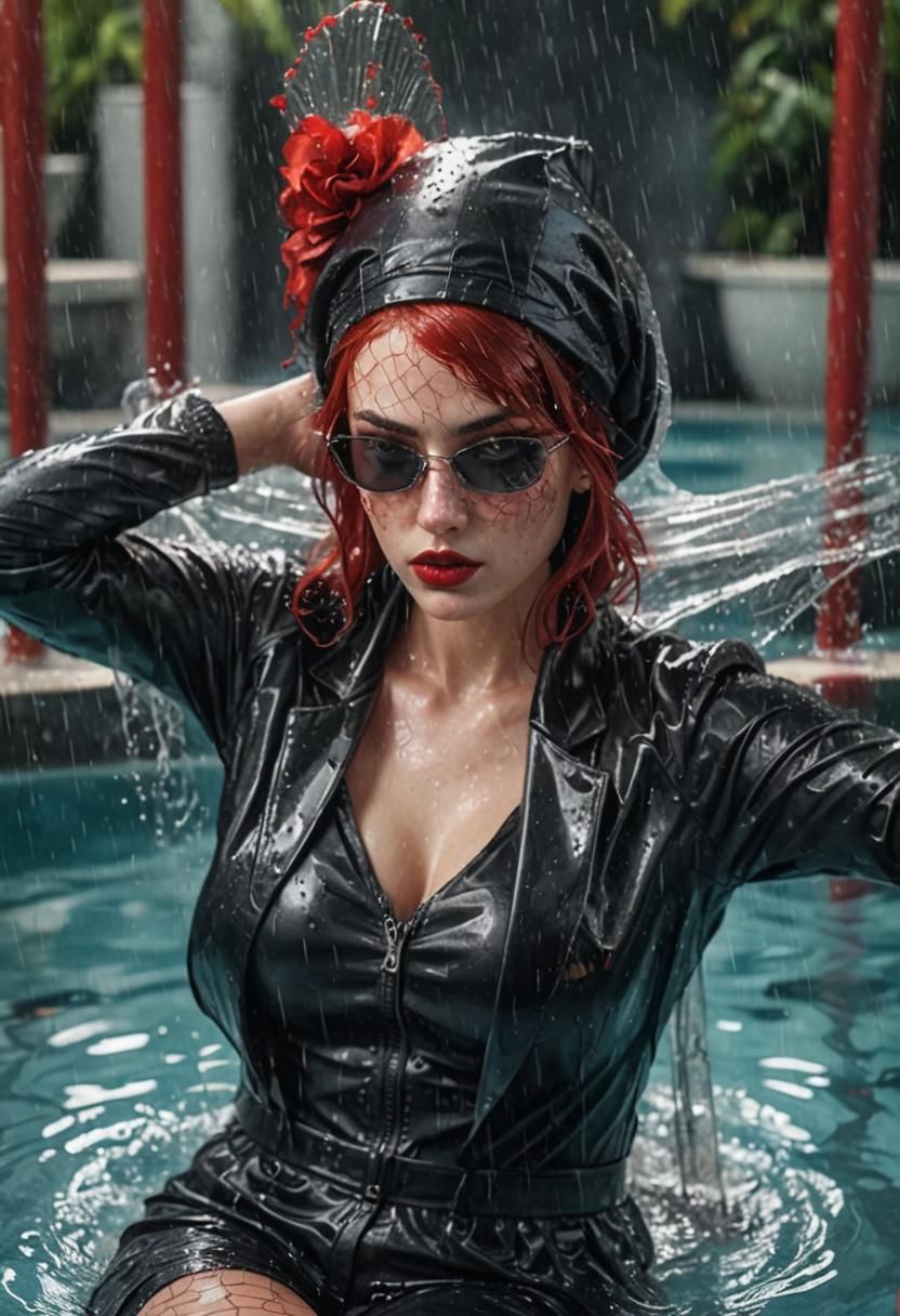 Glamorous Woman in Pool, Photorealistic Digital Art