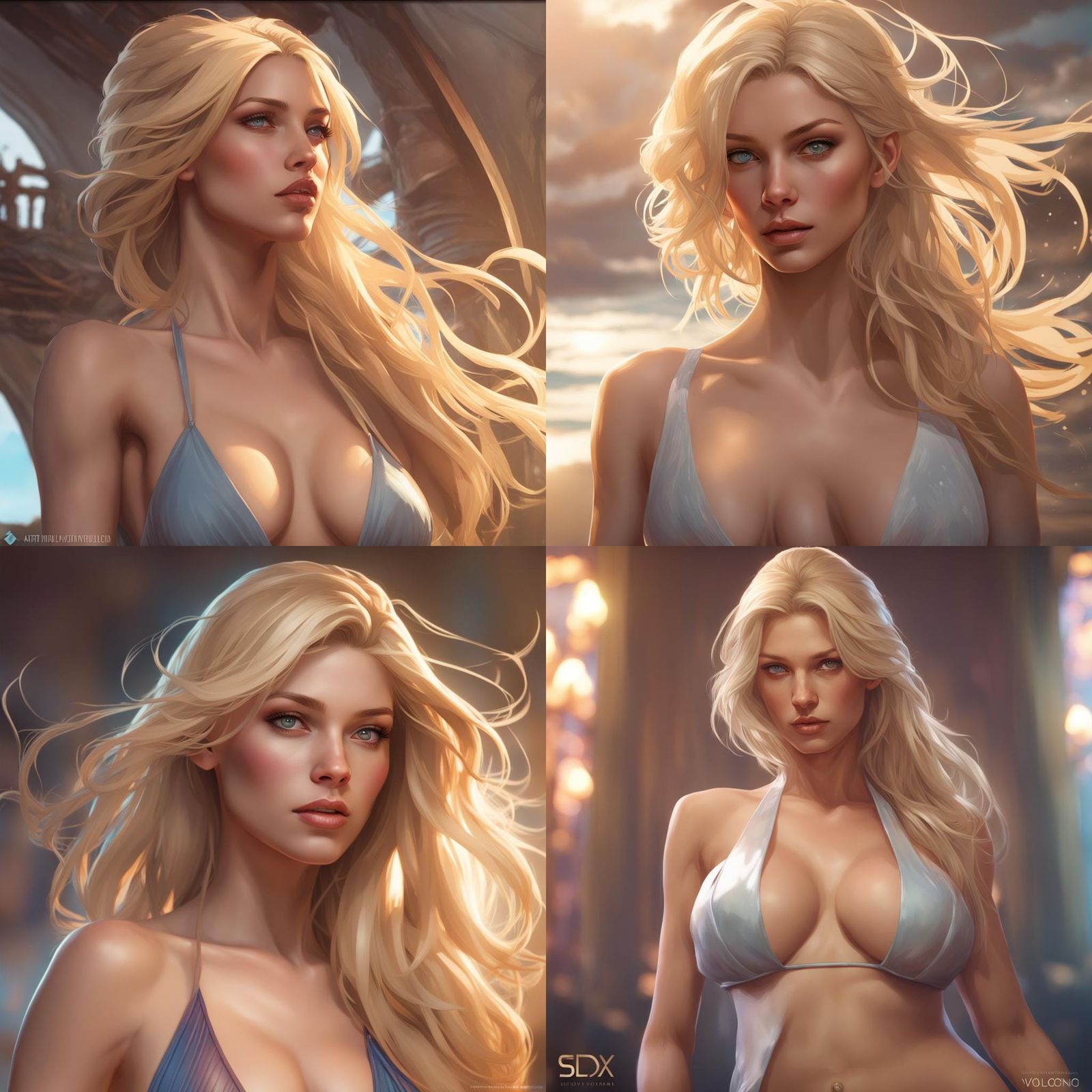 Beautiful Blonde Woman in Bikini: Hyperdetailed Portrait