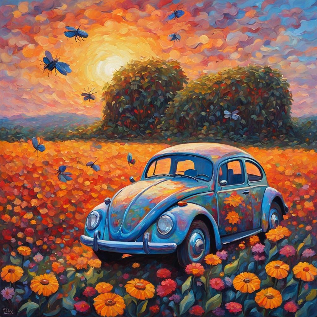 Whimsical Beetle Dreams in Neo-Impressionist Style