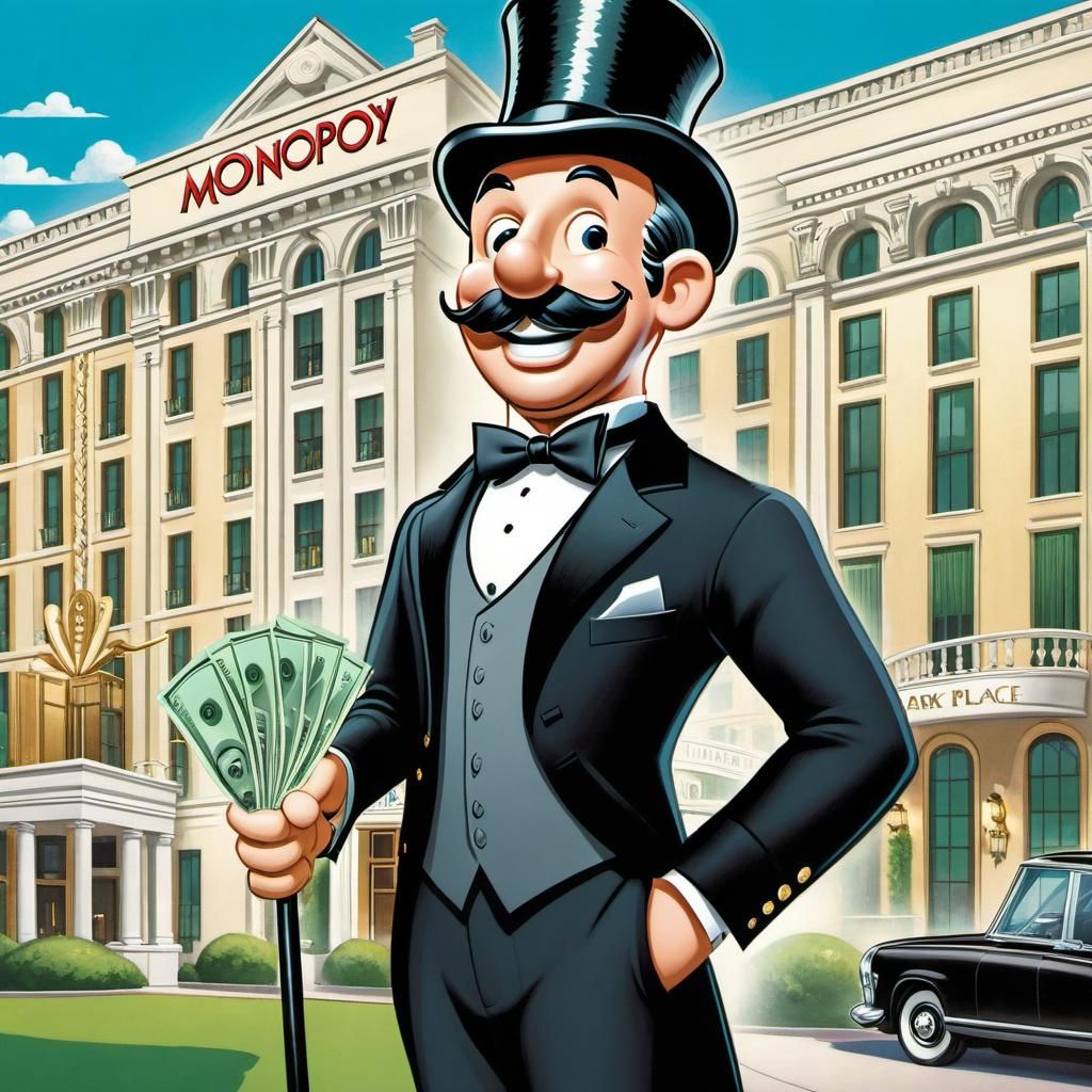 Cartoon Monopoly Man at Park Place Hotel