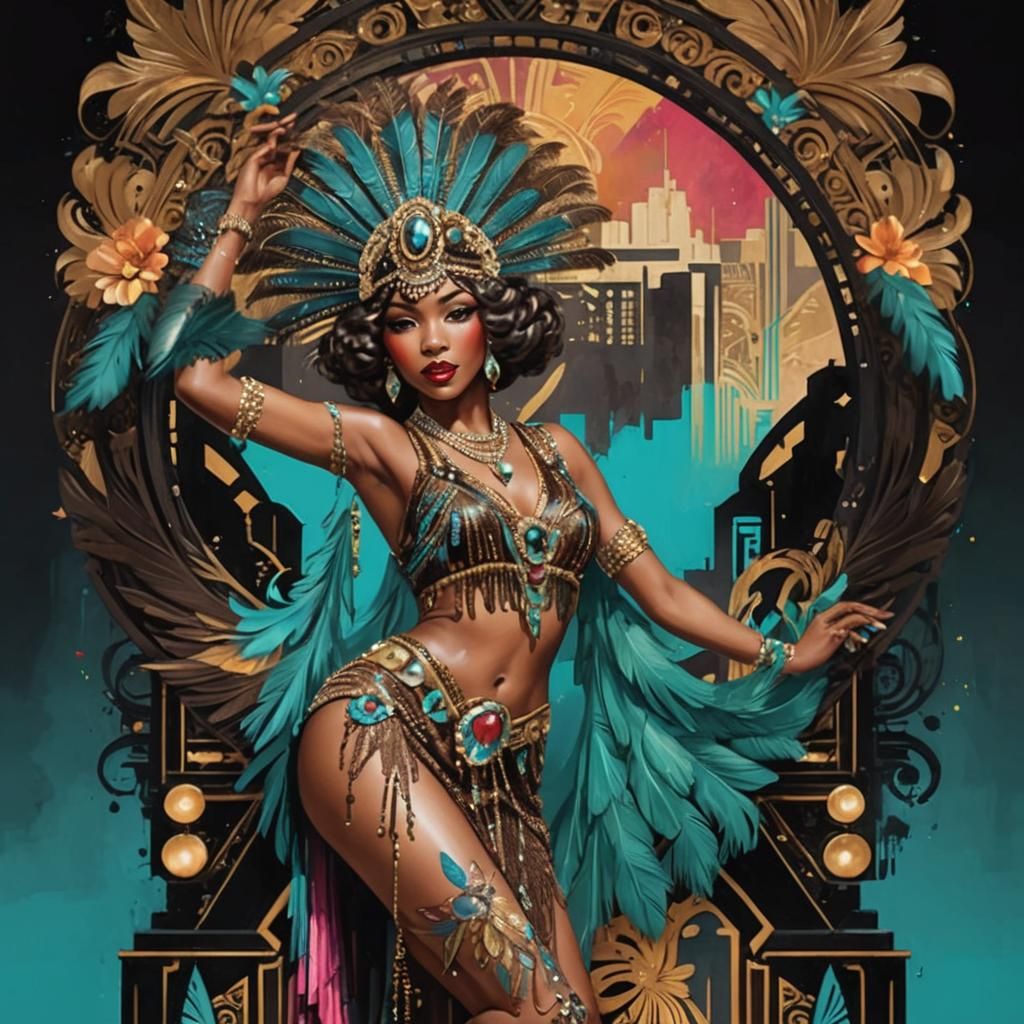 Art Deco Burlesque Woman in Flapper Gown