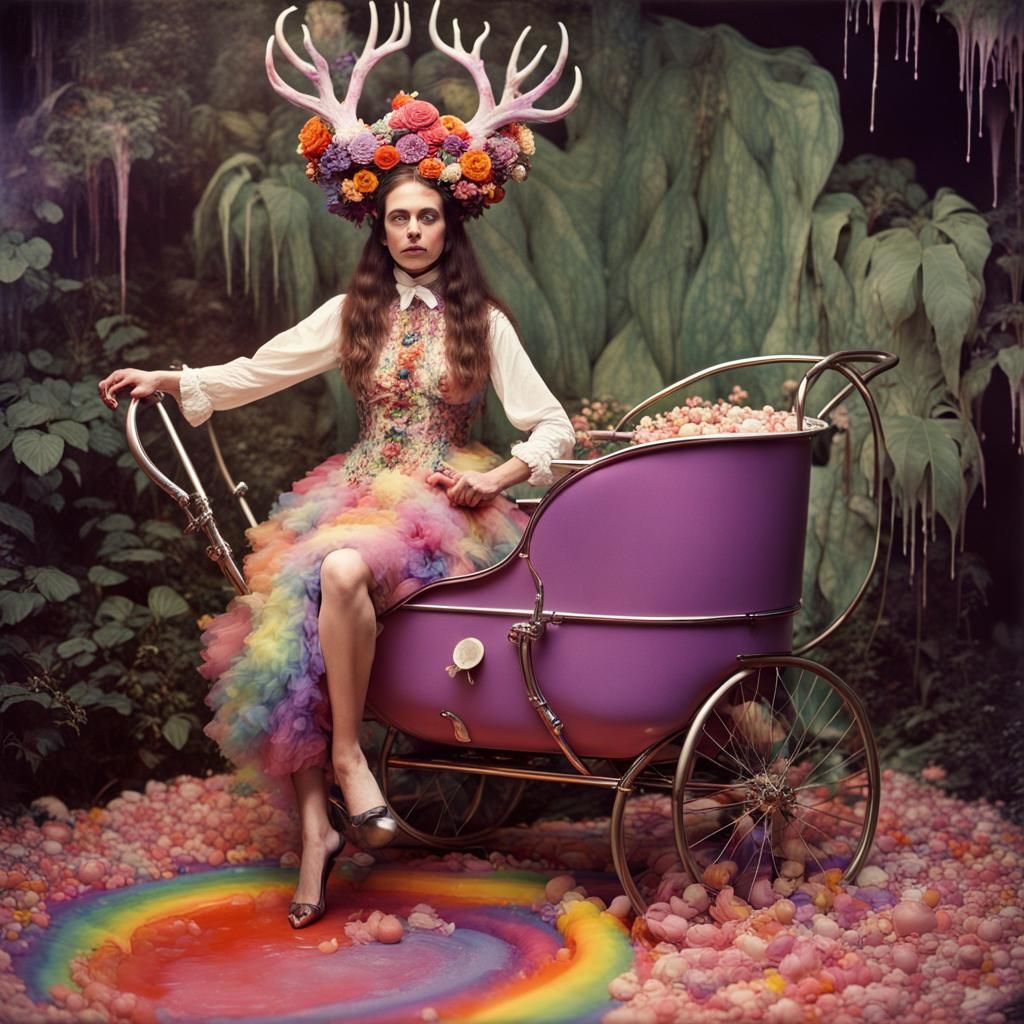 Surreal Portrait of Woman in Rainbow Whirlpool