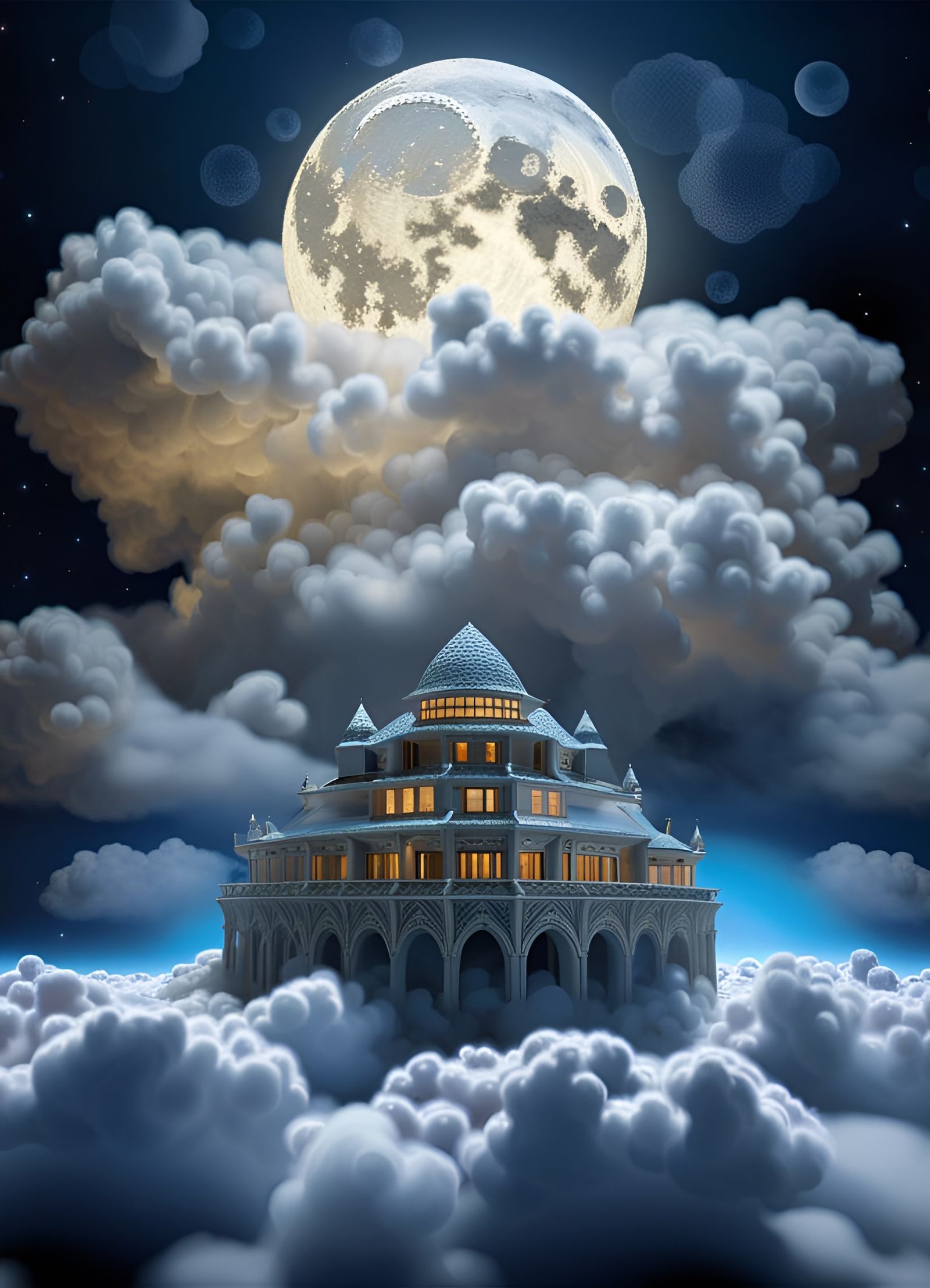 Moonlight Cloud Palace in the Night Sky