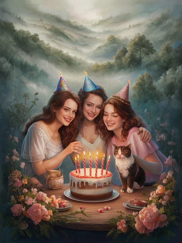 Ethereal Fantasy Birthday Celebration in Kinkade Style