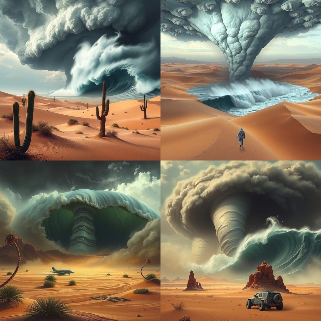 Tornado and Tsunami Collide in Desert Landscape