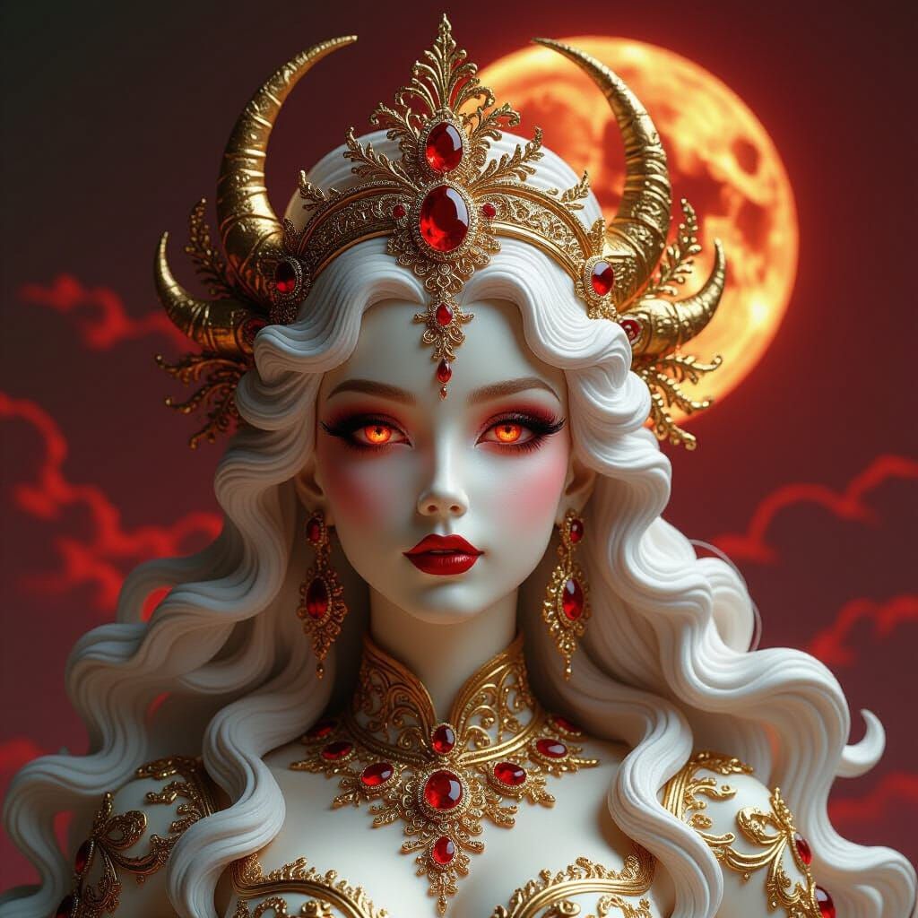 Divine Porcelain Figure with Baroque Filigree in Crimson Lig...