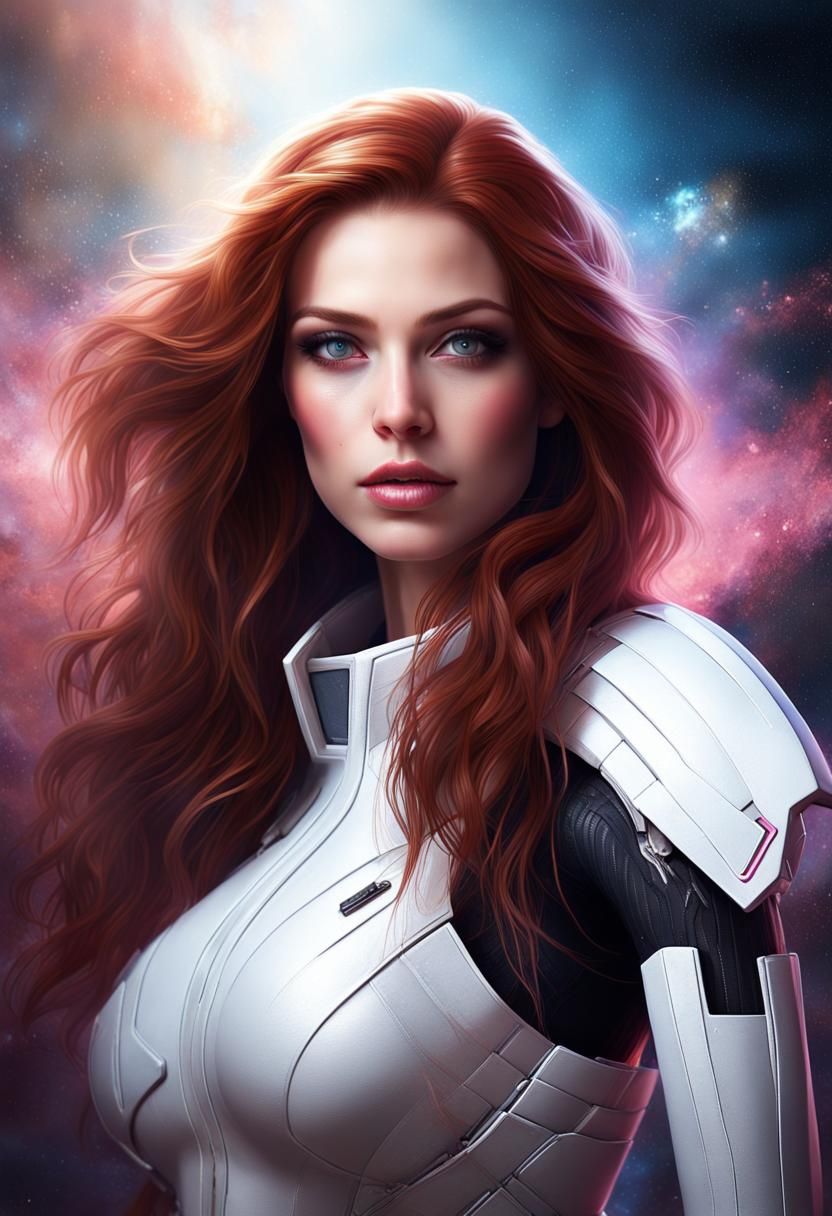 Auburn Haired Woman in Galaxy, Hyperrealistic Ethereal Art