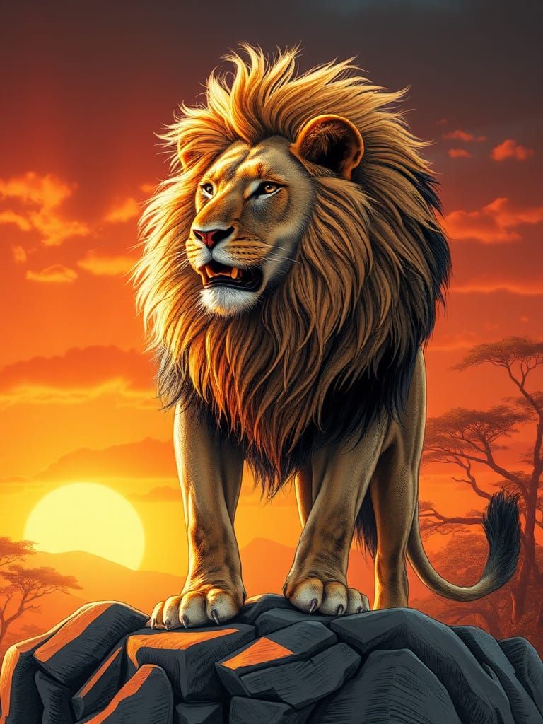 Joyful Lion Portrait in Art Nouveau Style