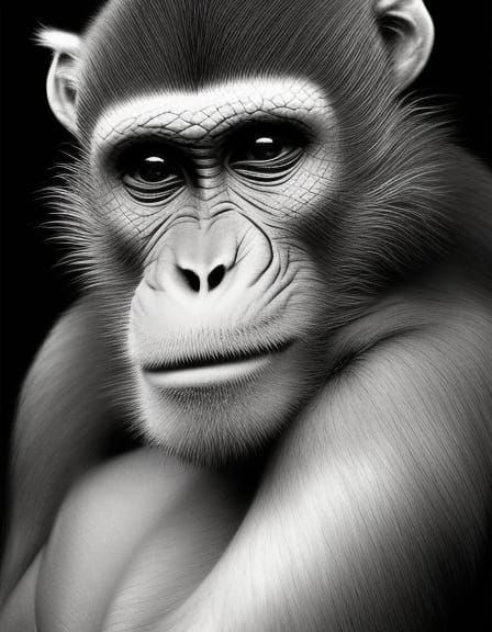 Monkey Coloring Page in Hyperdetailed Style