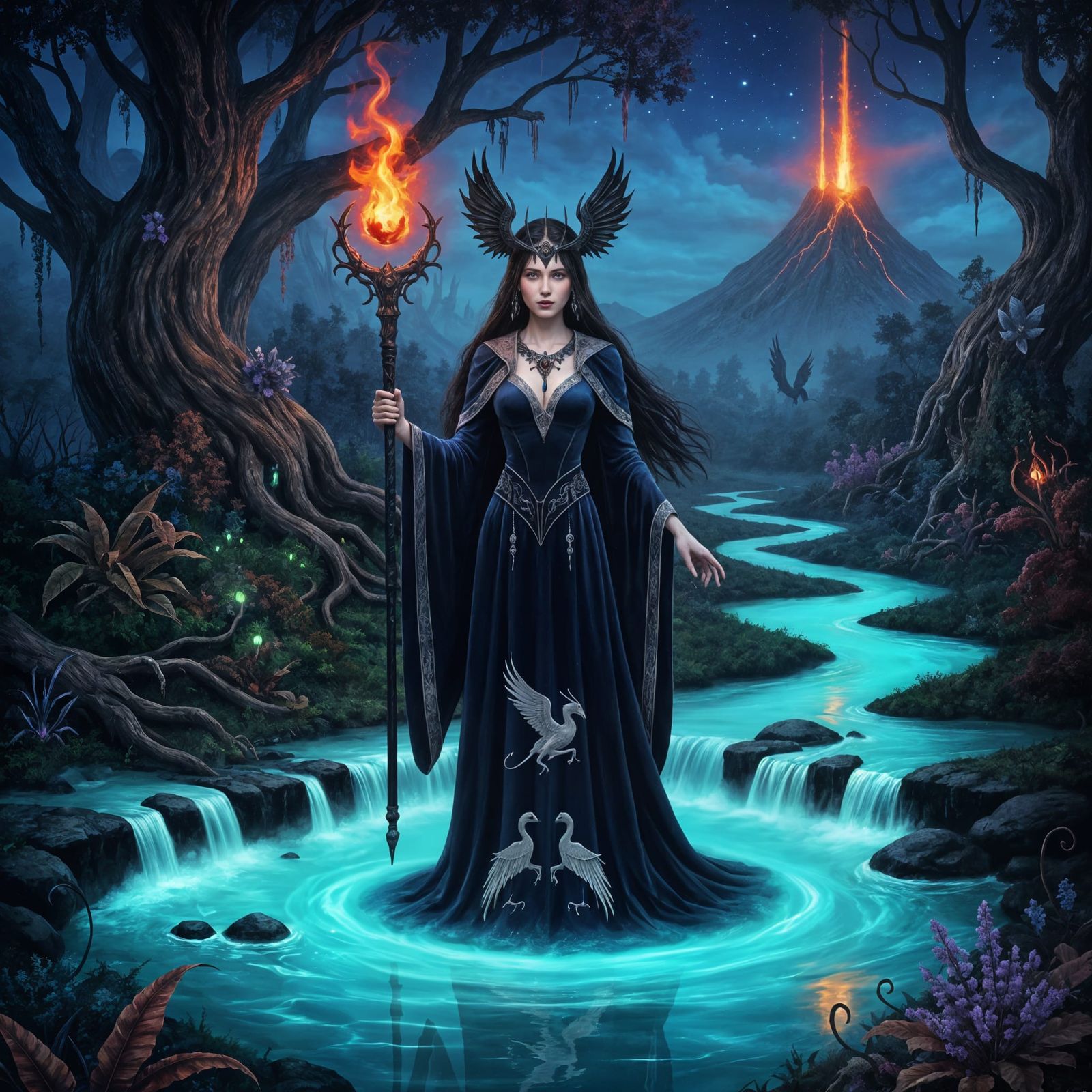 Mysterious Sorceress in Dark Romantic Fantasy