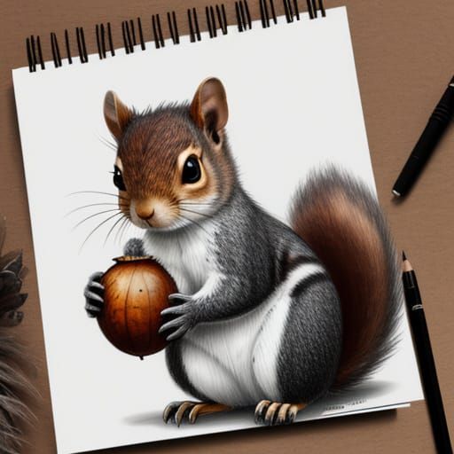 Hyperdetailed Charcoal Drawing of a Cute Squirrel