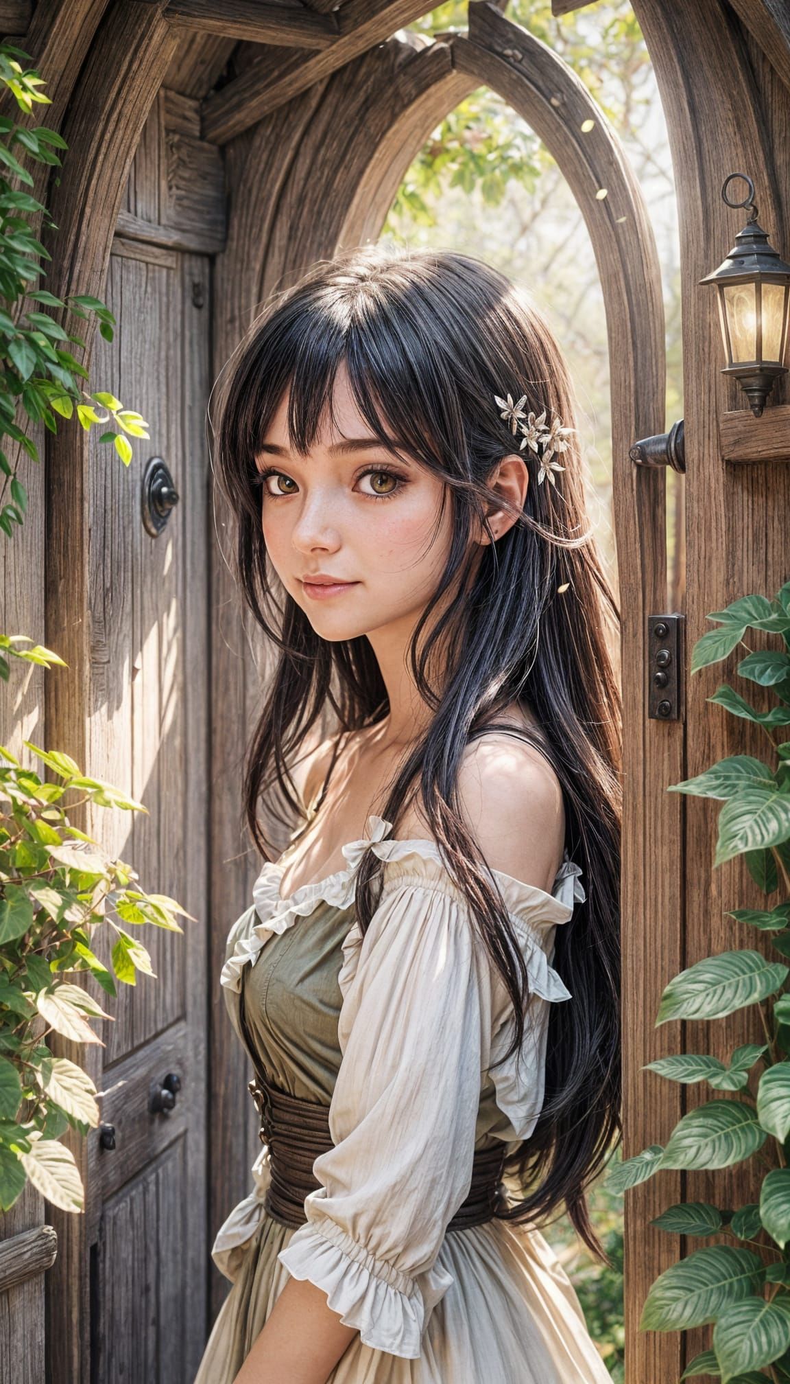 Anime Girl at Cottage Door: 3D Rendered Art