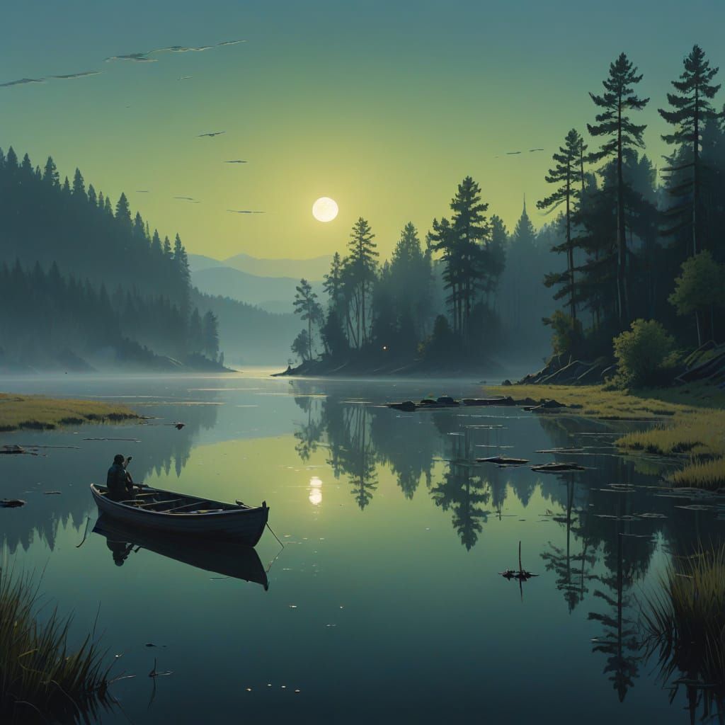 Romantic Moonlit Lake in Soft, Ethereal Light