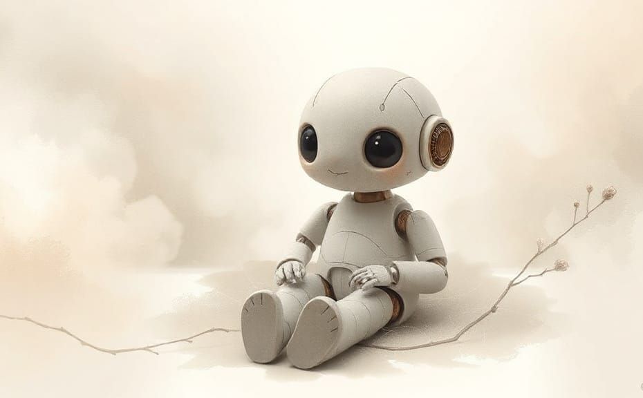 Gentle Robot in a Dreamy Misty Landscape