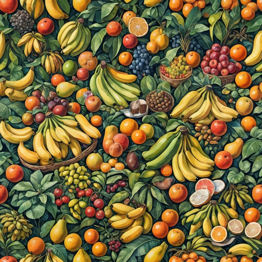 Lush Tropical Fruits in Gouache Watercolor Style