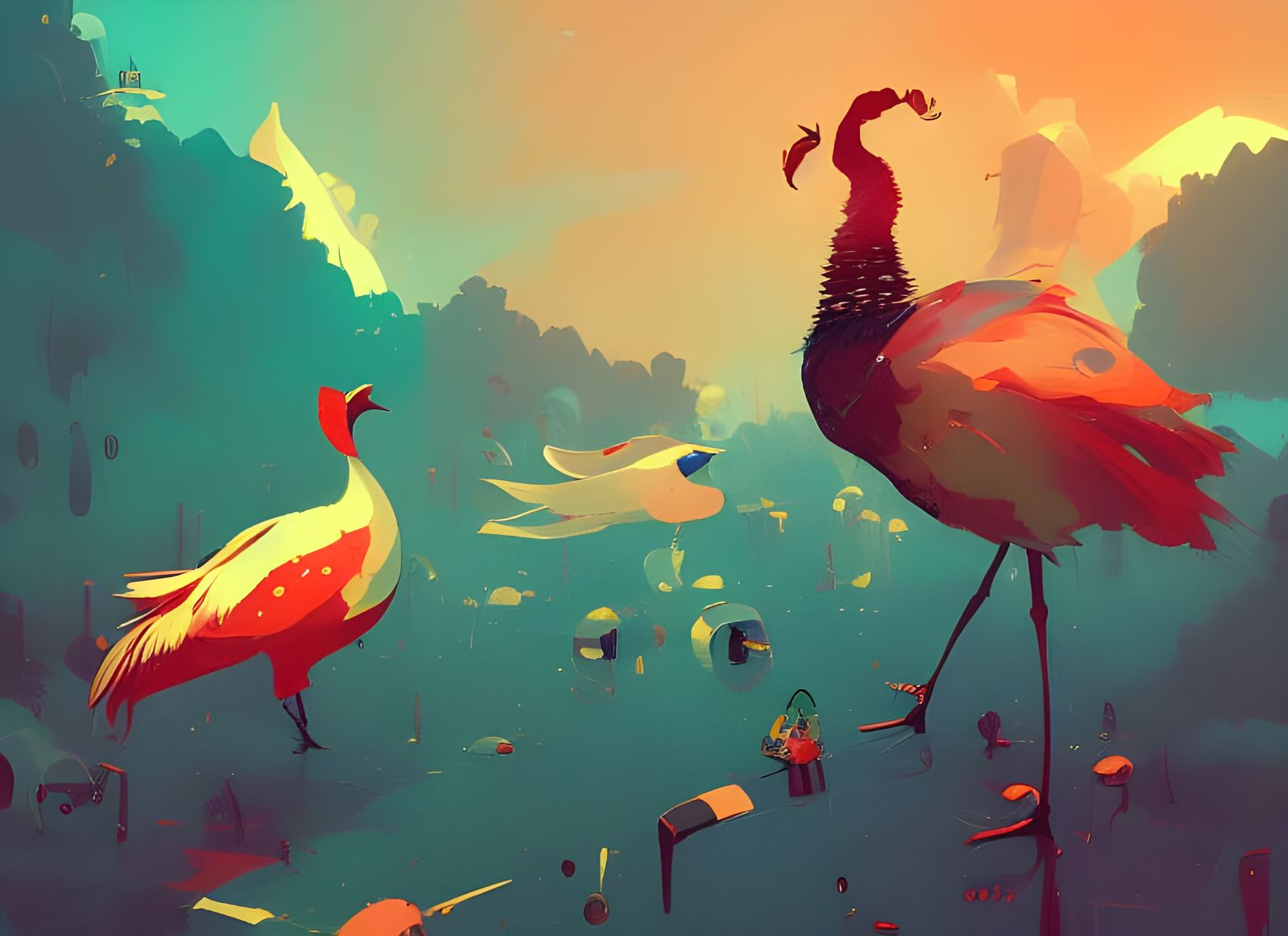 Thanksgiving Celebration with Anthropomorphic Turkeys