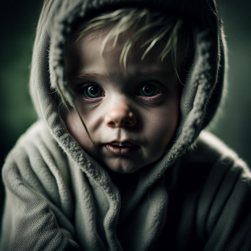 Whimsical Green-Haired Baby Portrait