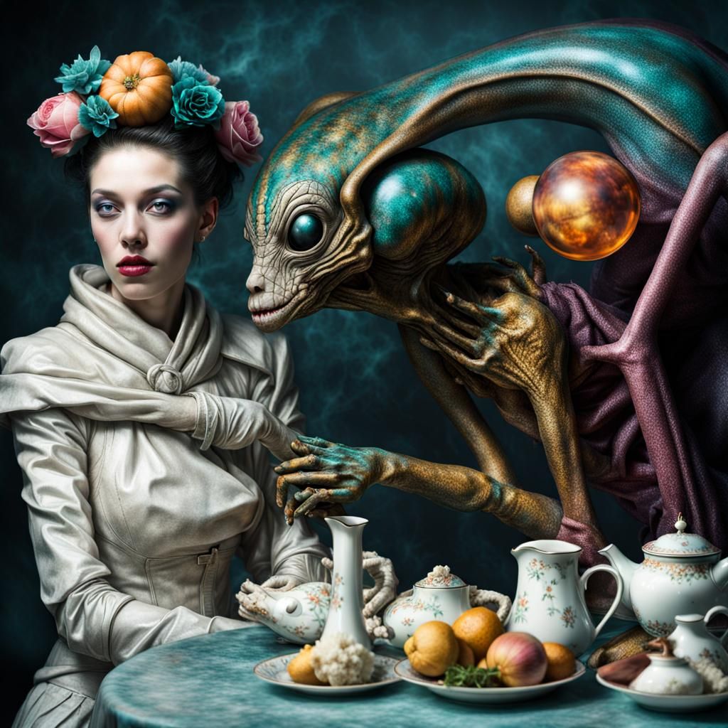 Extravagant Alien Characters in Cosmic Dreamscape