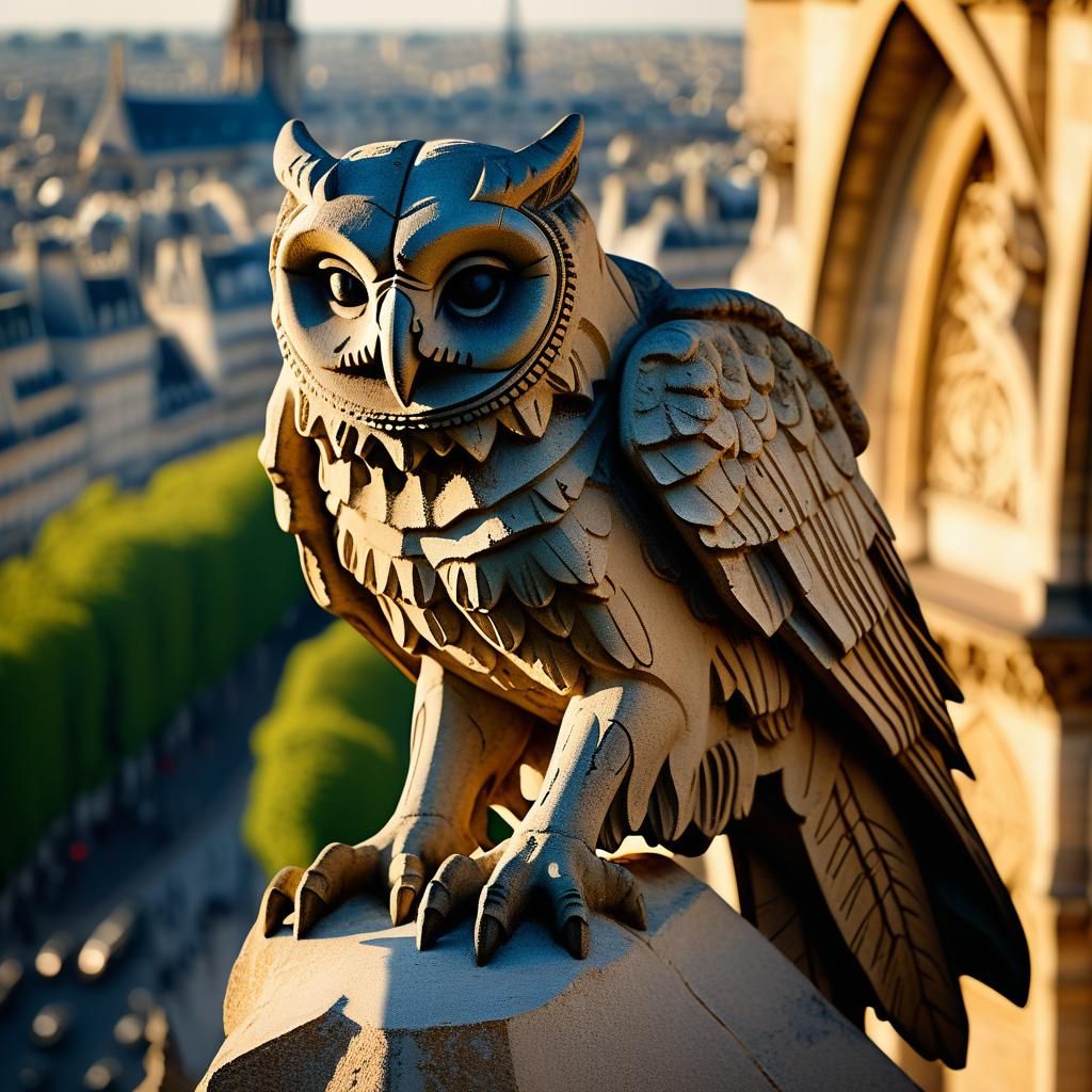 Notre-Dame de Paris Strix Gargoyle in Golden Light