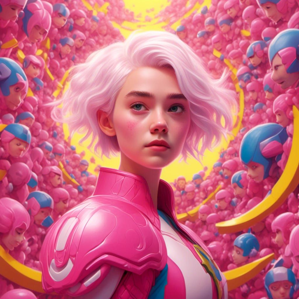 Pink-Eyed Heroine in Gouache Candyland