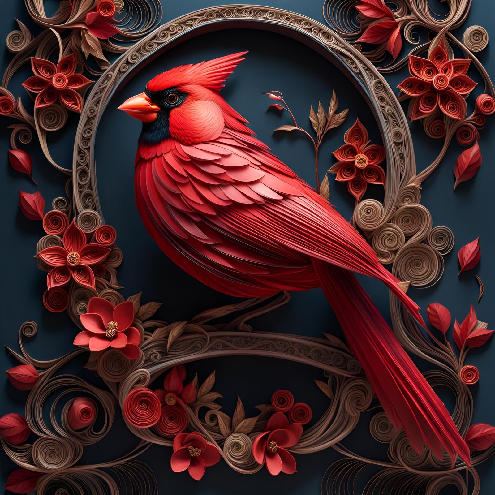 Paper Quilled Cardinal: Intricate 3D Matte Painting