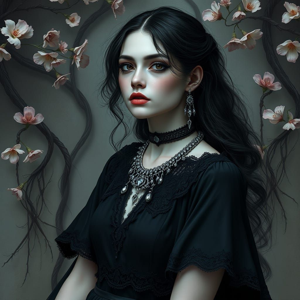 Ethereal Gothic Goddess in Black Velvet