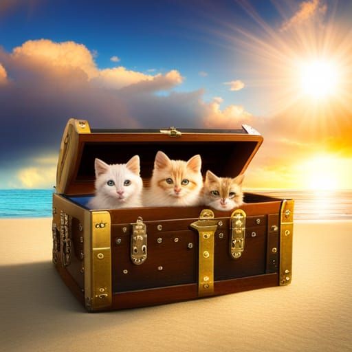 Glowing Kittens Discover Treasure on Island Beach