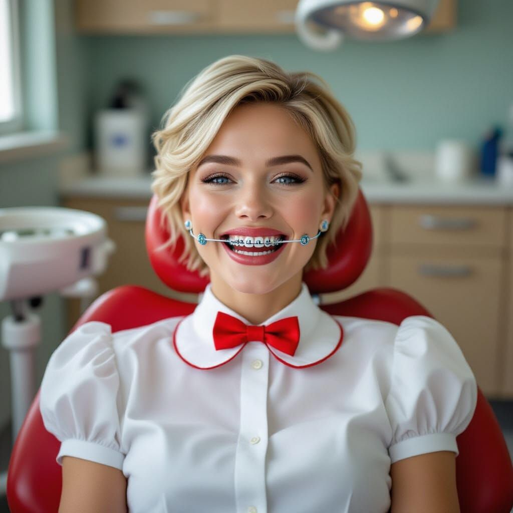 Woman with Braces in Dentist Chair, Professional Photography