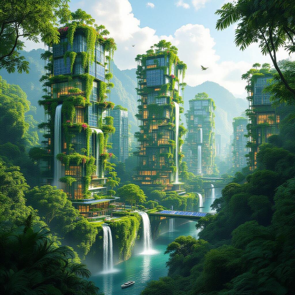 "A sustainable city built within a tropical jungle, powered ...