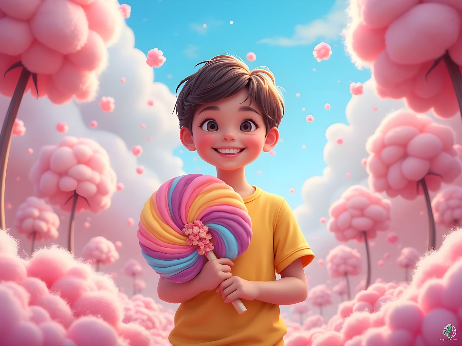Fantastical Child Amidst Candyland Whirlwinds, in Vibrant Di...