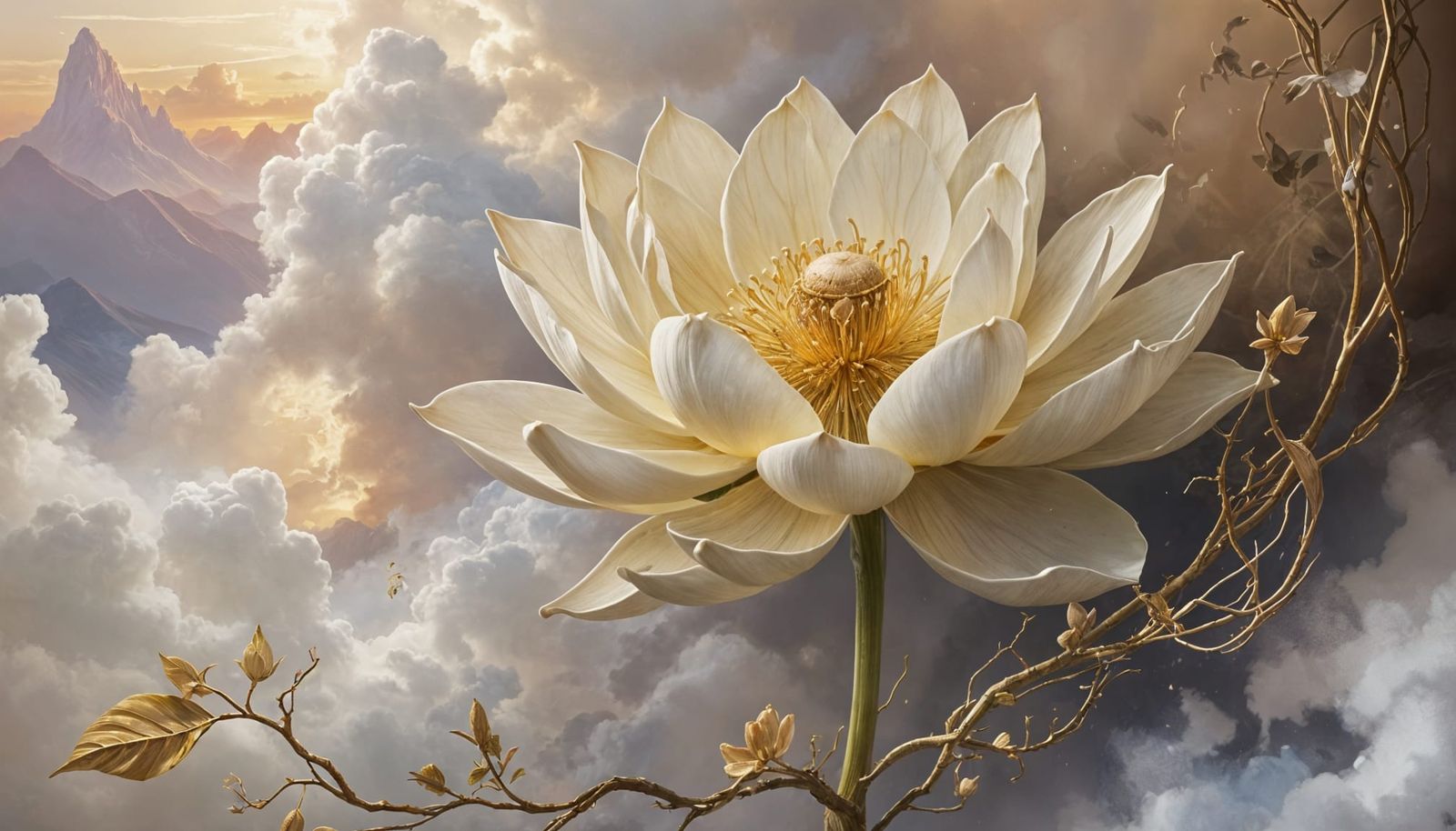 Ethereal Kintsugi Lotus Blooms in Radiant Sunrise