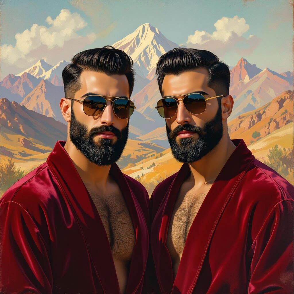 Men in Velvet Robes in Impressionist Landscape