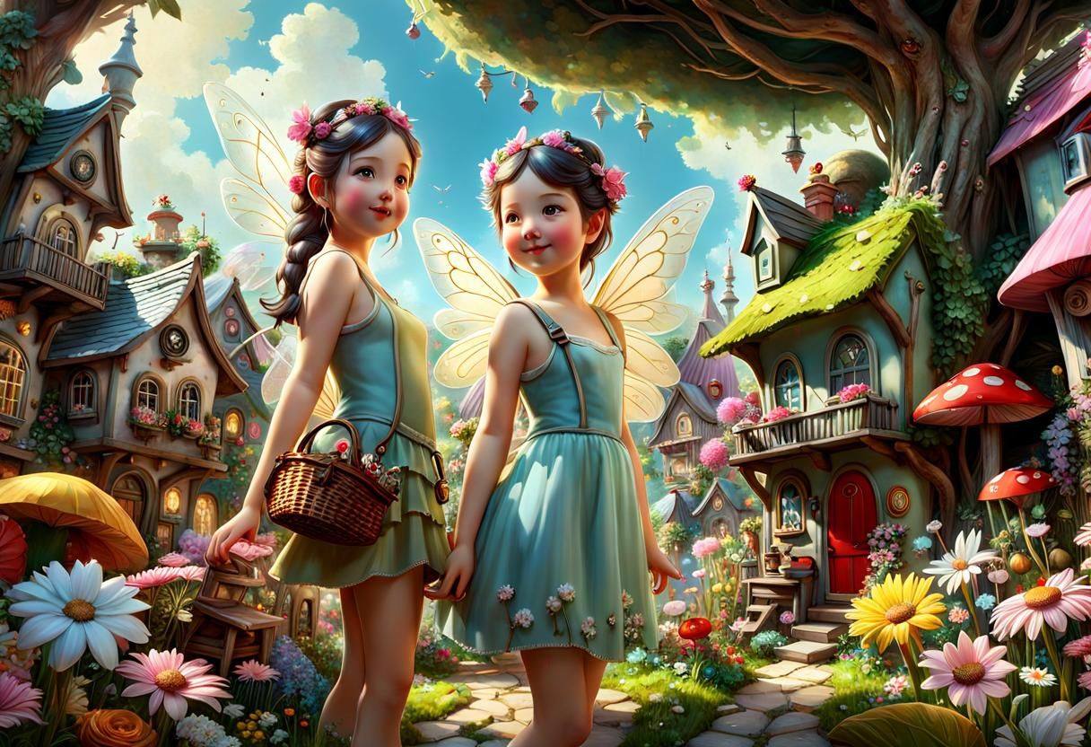 Charming Fairy Family in a Luminous Garden