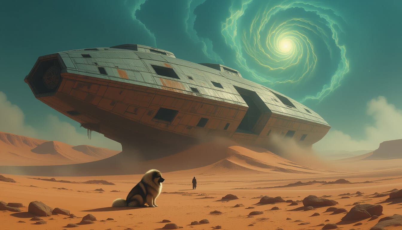 Mongolian Mastiff Guards Alien Spaceship Entrance