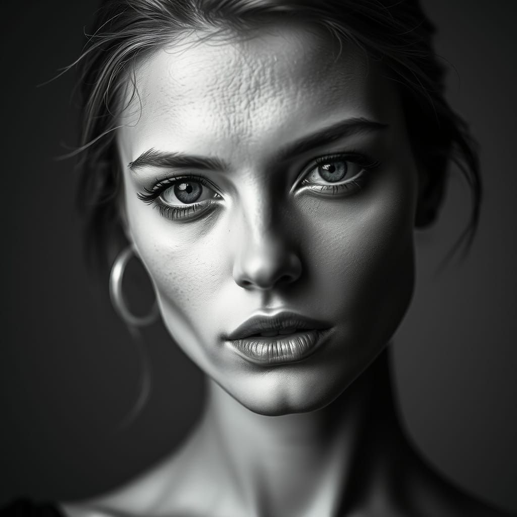 Timeless Elegance in Black and White: Close-Up Portrait