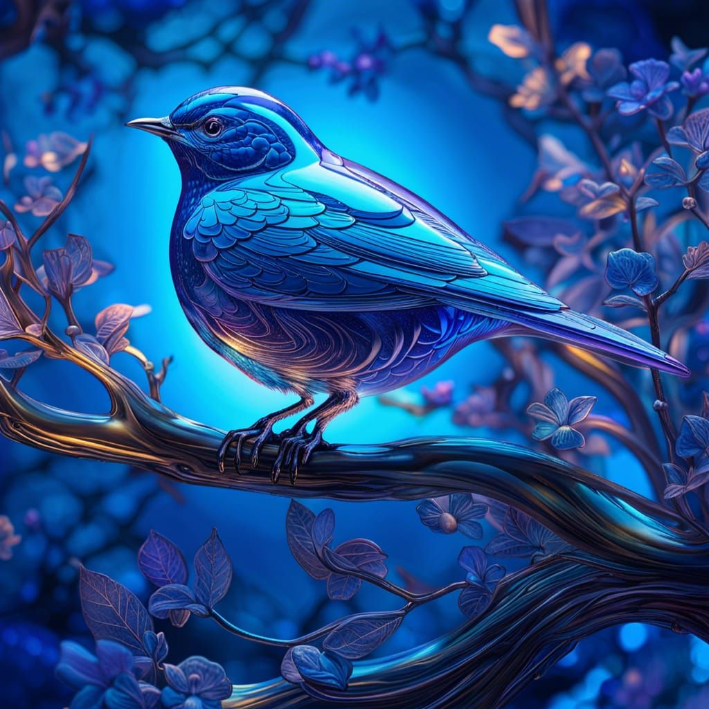 Blown Glass Bluebird in Cosmic Tree