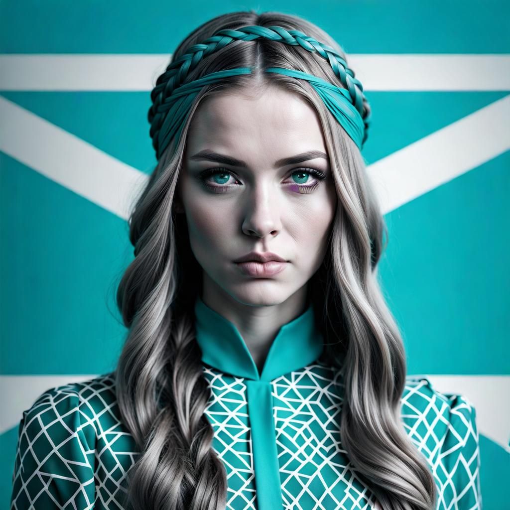 Greyscale Portrait with Turquoise Accents, in Olaf Style