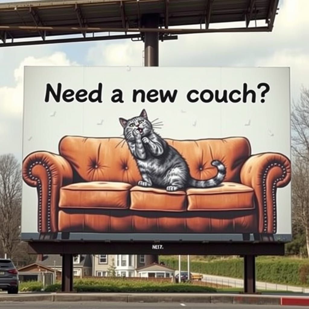 Graffiti Cat Scratches Hyper Realistic Couch Billboard