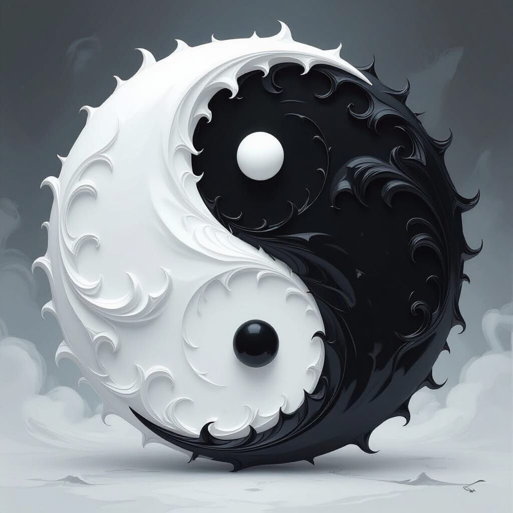 Stylized Yin Yang Symbol in Painterly Fantasy Art Style